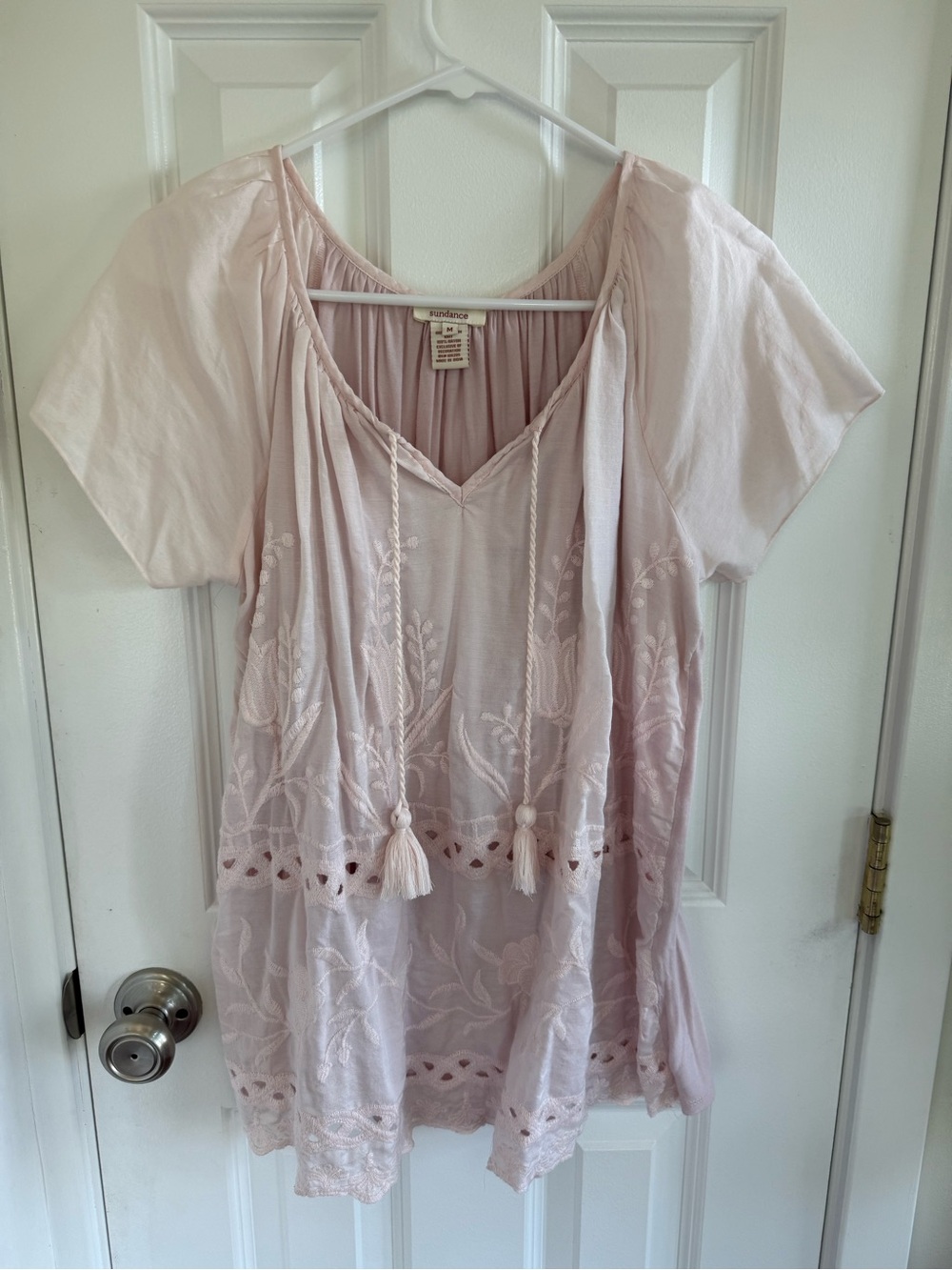 Sundance Light Blush Embroidered Tassel Peasant Tunic